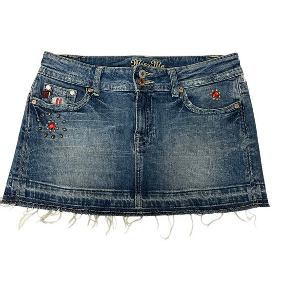Missme Rare Y2K Denim Plaid Studded Gem Micro Mini Skirt Size Medium‎ Low Rise - Picture 2 of 12